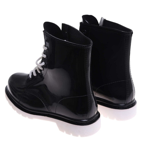 Sznurowane czarne kalosze damskie /E1-1 18071 T204/