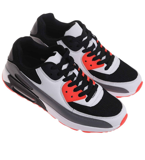 Sznurowane czarno pomarańczowe buty sportowe męskie /E6-2 17964 W388/