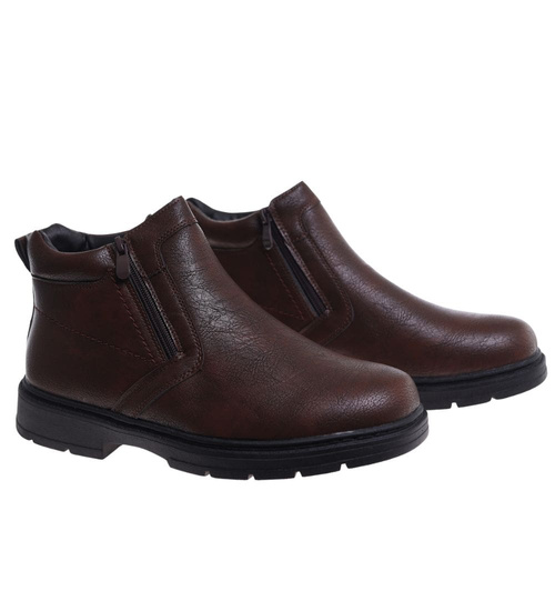 Brązowe ocieplane botki męskie z suwakiem /E3-1 18455 T581/