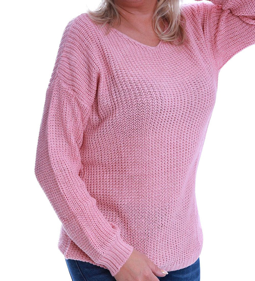 Różowy sweter damski w prążki Size Plus /H2 A2-2 UB499 T189/
