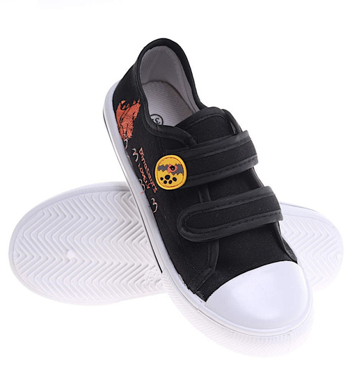 Czarne tenisówki chłopięce na rzepy z dinozaurem /E1-1 16857 T187/