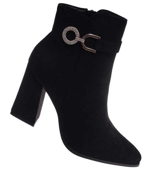 Czarne botki na obcasie słupku /E9-1 18260 W420/