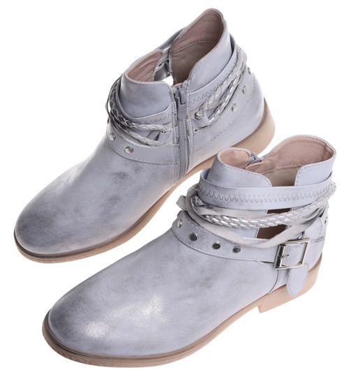 Srebrne damskie botki z wyciętą cholewką /D3-3 18515 T198/