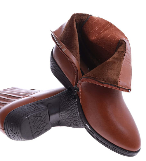 Karmelowe botki damskie z suwakiem /G4-1 15155 S290/