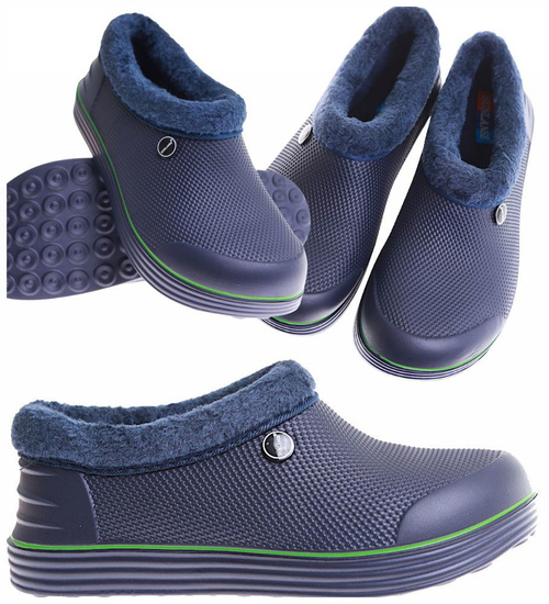 Granatowe krótkie kalosze piankowe z futerkiem /E9-1 17072  T291/