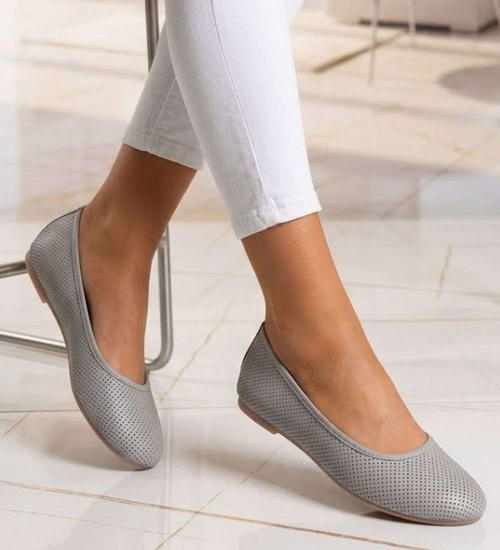 Baleriny szare ażurowe buty wiosenne /A1-2 15652 T19/