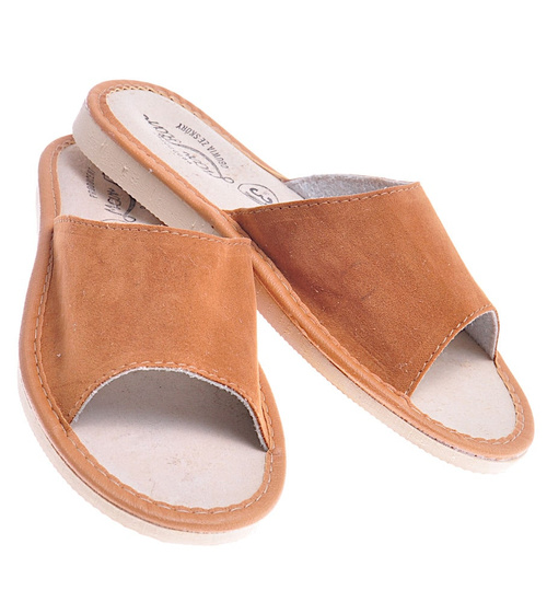 Profiolowane klapki domowe z naturalej skóry /F3-1 10716 H154/