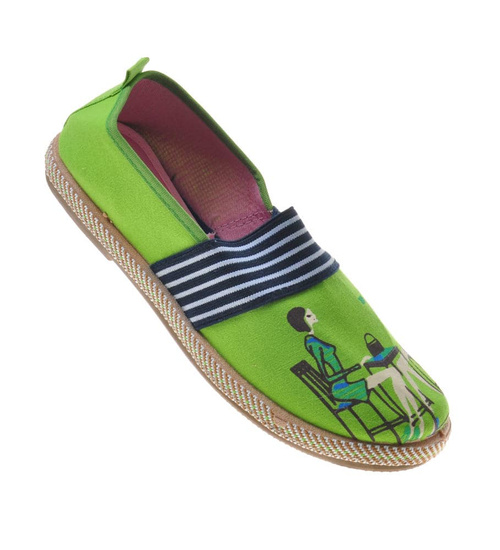 Dziecięce zielone trampki wkładane z nadrukiem /F8-2 7832 S097/