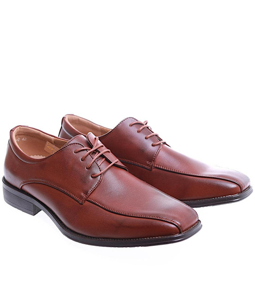 Brązowe sznurowane półbuty męskie /G3-1 15493 T254/