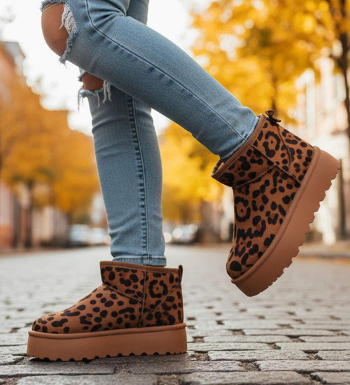 Krótkie kozaki śniegowce eskimoski Leopard /G9-3 18535 G284/