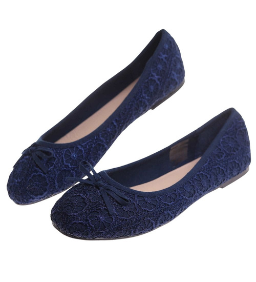 Baleriny damskie Granatowe koronkowe /G5-3 16607 T088/