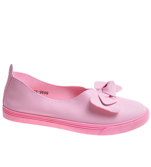 Różowe wkładane trampki slip on z kokardą /B6-2 10833 S190/