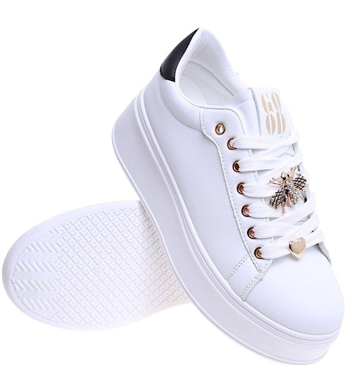 Białe wiązane damskie trampki na platformie /C4-1 15938 T535/