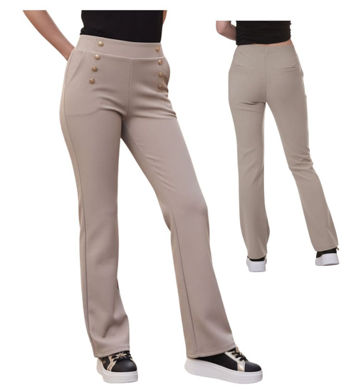 Beżowe spodnie damskie z guzikami /H2 UB881 G/