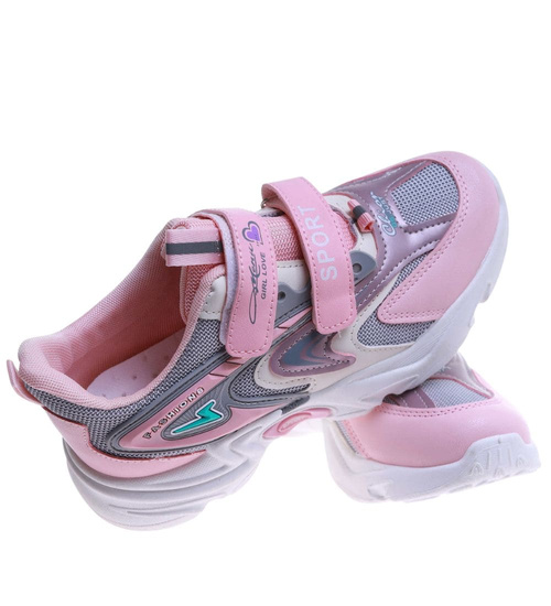 Szaro różowe dziewczęce buty sneakersy /A8-2 17621 T203/