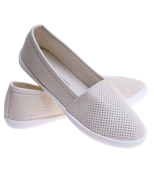 Beżowe ażurowe baleriny dziewczęce /E8-2 17631 121/