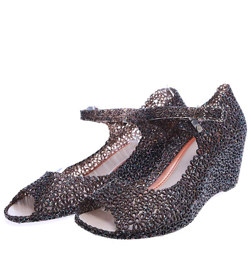 Plażowe sandały na koturnie Czarne /H2 14567 T890/