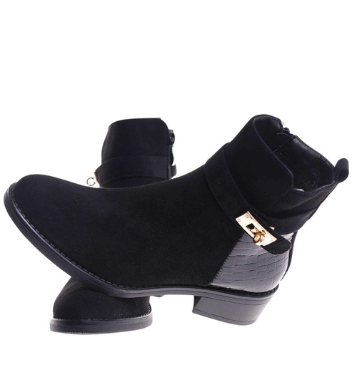 Klasyczne czarne botki damskie zimowe /A8-1 18578 W400/