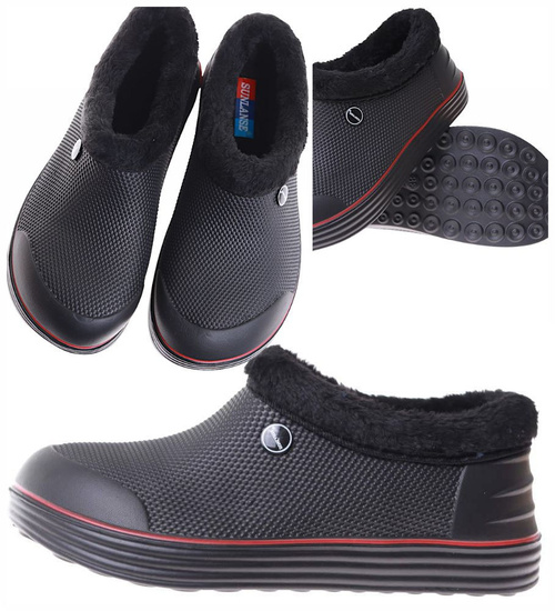 Czarne męskie kalosze piankowe z futerkiem /H2 17076  T291/