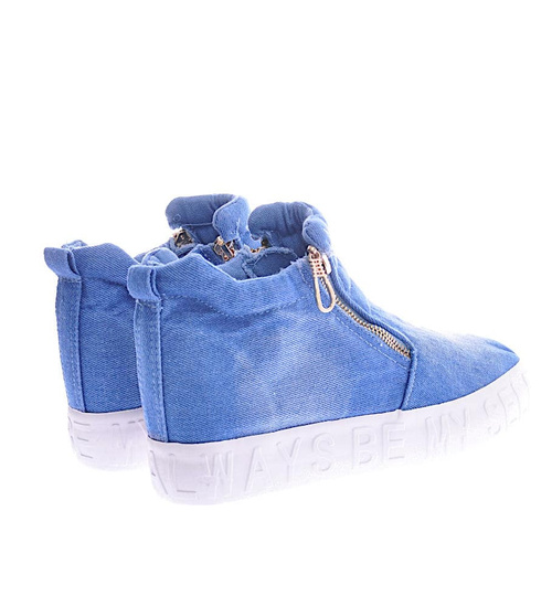 Jeansowe niebieskie trampki n niskim koturnie /G2-3 12422 T292/