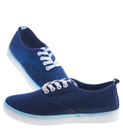 Granatowe trampki z błyszczącej tkaniny /E7-3 13402 S078/