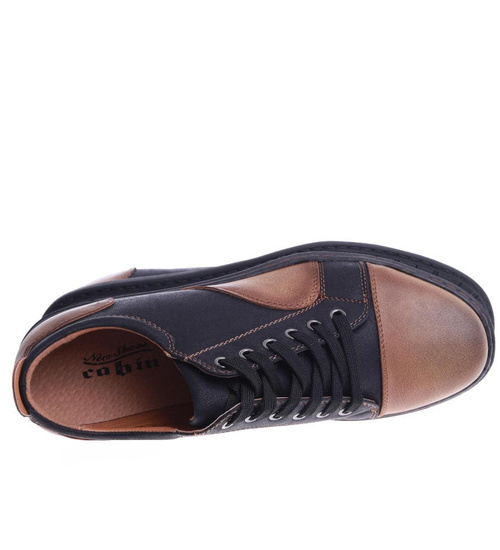 Czarno brązowe sznurowane półbuty /D7-1 14846 T219/