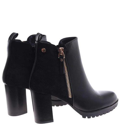 Botki damskie na stabilnym obcasie Czarne /E1-3 18318 T4814/