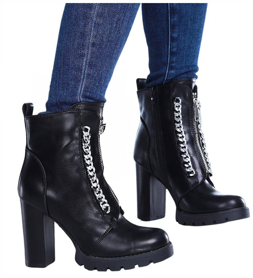 Ocieplane czarne botki lity na słupku /C3-1 15407 T333/