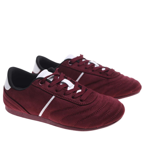 Bordowe sneakersy damskie zamszowe /A10-3 18801 W282/