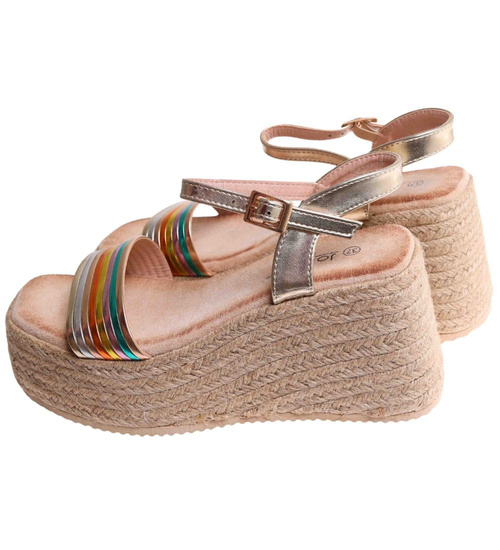 Sandały damskie na koturnie i platformie Kolorowe espadryle /A6-1 17870 G187/