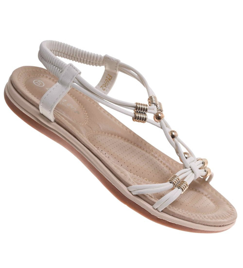 Białe paseczkowe sandały damskie wsuwane /D2-2 17928 W235/