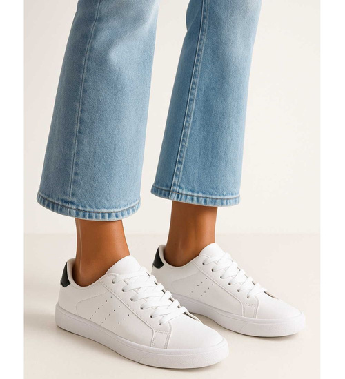 Białe damskie trampki z czarnymi dodatkami /G4-1 16249 T293/