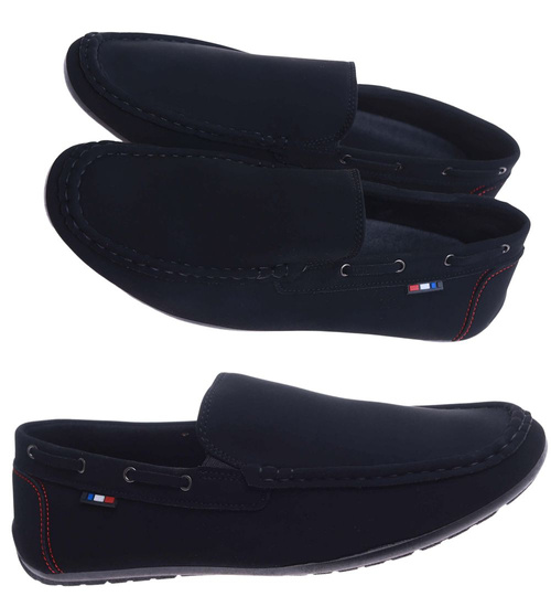 Czarne wsuwane półbuty mokasyny męskie /B2-3 16628 S396/