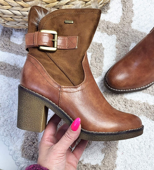 Zimowe damskie botki na słupku Camel /B4-3 15325 T592/