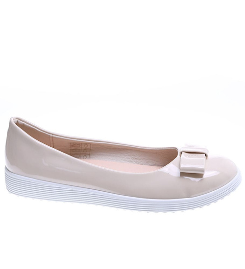 Beżowe balerinki damskie z kokardą /E3-2 15718 T140/