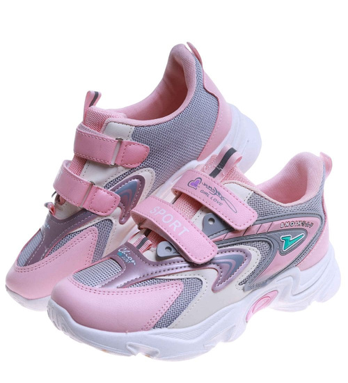 Szaro różowe dziewczęce buty sneakersy /A8-2 17621 T203/
