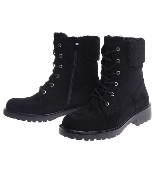 Czarne ocieplane botki workery sznurowane /A10-1 18576 W386/