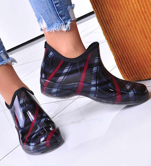 Damskie kalosze z krótką cholewką w kratkę czarne /E2-1 12496 T495/