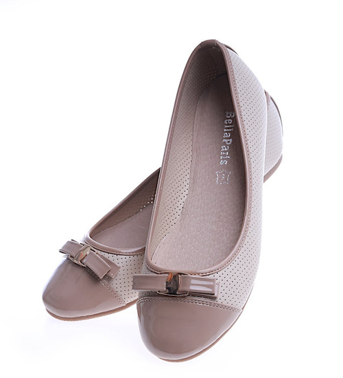 Beżowe klasyczne damskie balerinki /G12-2 14171 T198/