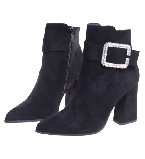 Czarne klasyczne botki damskie na obcasie /A10-1 18342 T381/