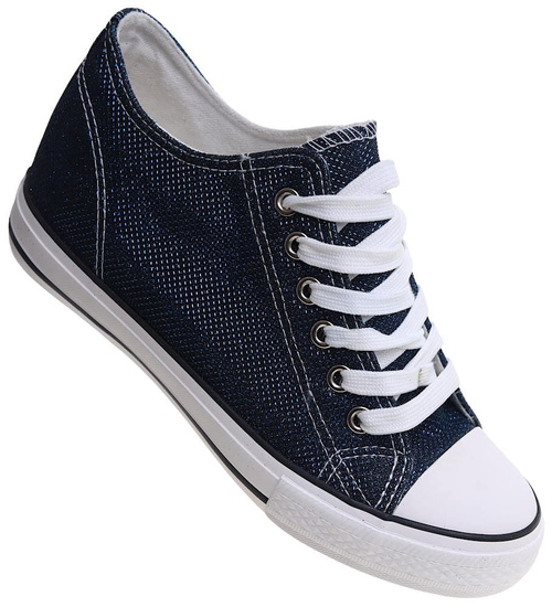 Granatowe trampki sneakersy na niskim koturnie /D6-3 13521 G099/