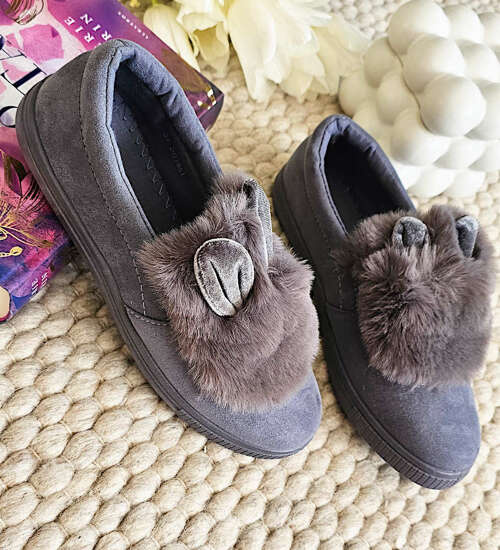 Wsuwane ciemno szare zamszowe trampki z uszami slip on /F9-2 15625 T037/