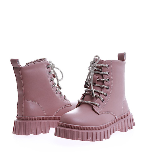 Ocieplane botki dziecięce trapery różówe /A8-2 15157 T699/