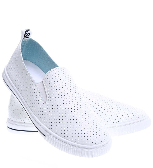 Wsuwane ażurowe białe tenisówki damskie /A1-2 15530 T288/