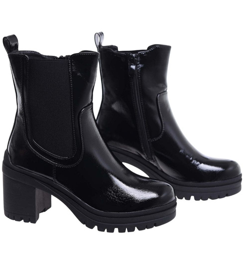 Czarne botki na grubym obcasie i platformie /C5-3 18312 T432/