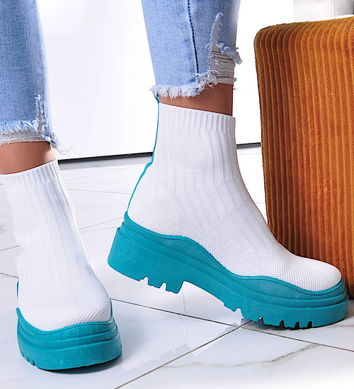 Damskie botki na grubej podeszwie White/Green /F7-2 12390 T490/