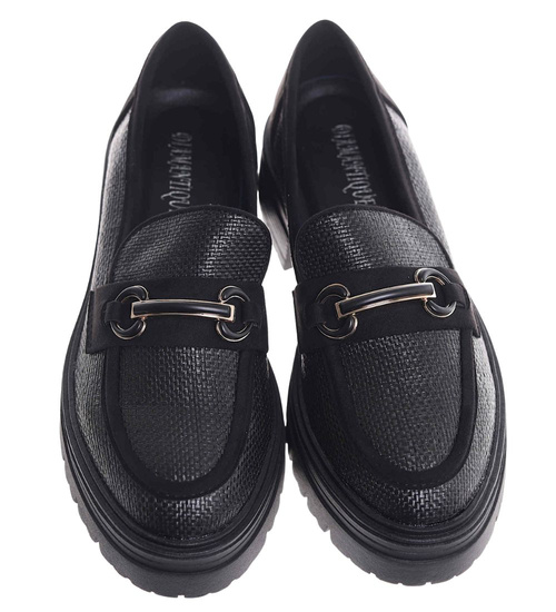 Czarne półbuty loafersy damskie na platformie /L2-1 18620 W142/