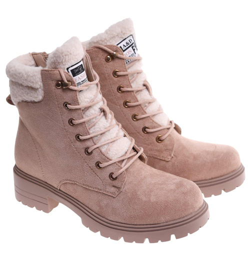 Zimowe ocieplane botki trapery Khaki /G12-3 18181 T434/