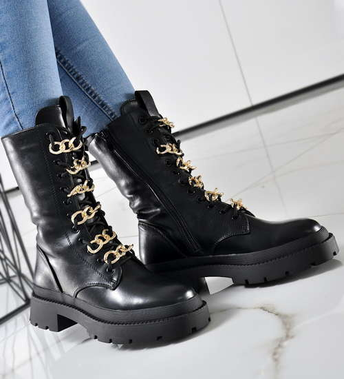 Damskie botki z eko skóry Czarne /F9-3 9565 S984/ Damskie botki z eko skóry Czarne /F9-3 9565 S984/