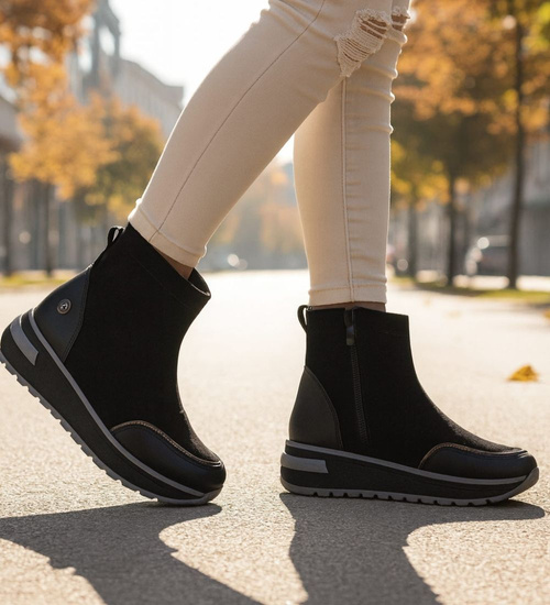 Sportowe botki damskie na zimę czarne /B4-1 18556 W205/